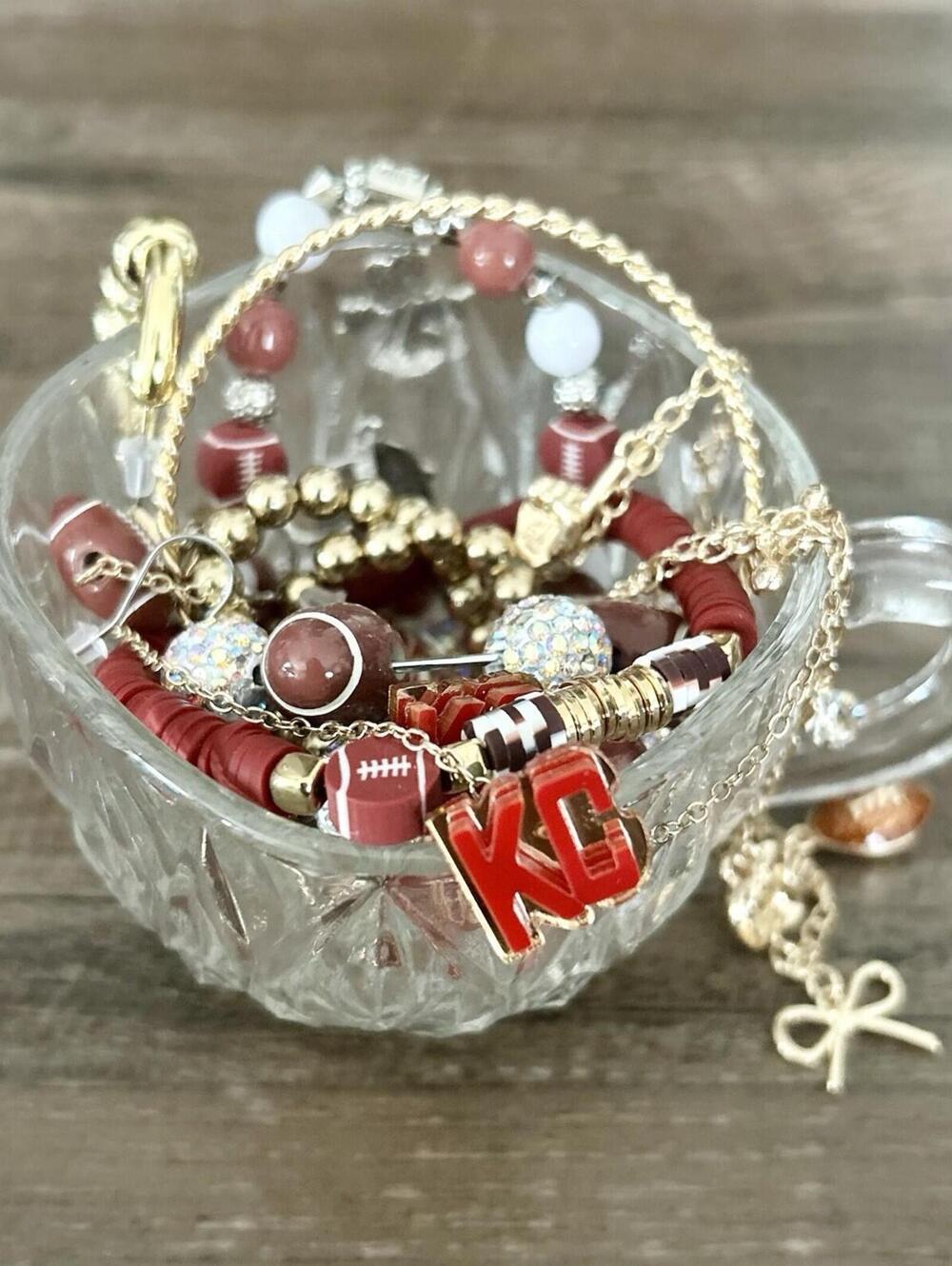 Kansas City Chiefs Inspired Mystery Jewelry Jar Gold Tones Football